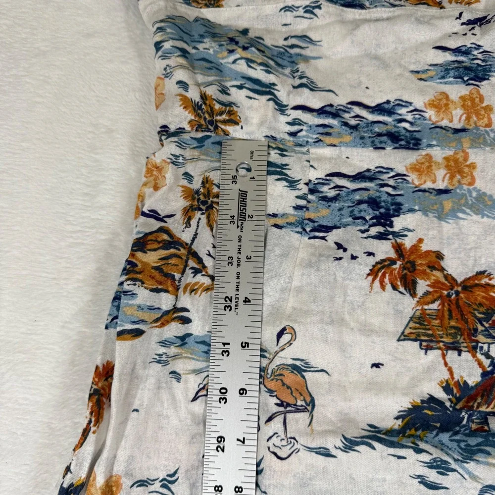 Free People Tropical Flamingo Hawaiian Print Maxi Dress White Blue‎ Size 6